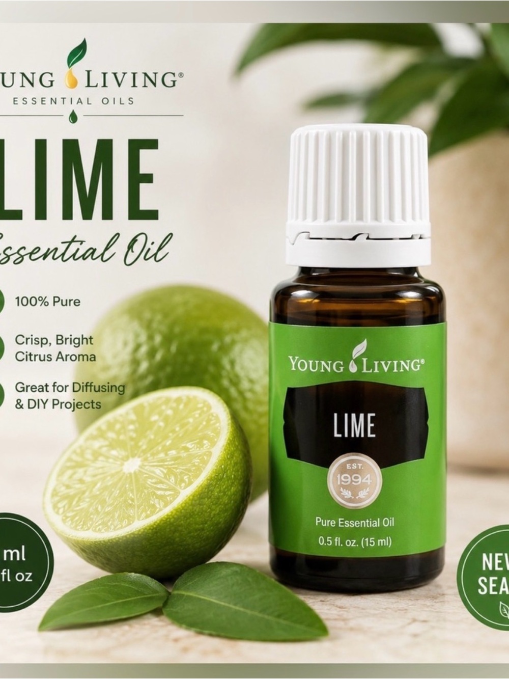 Young Living Lime Essential Oil Bottle - Green